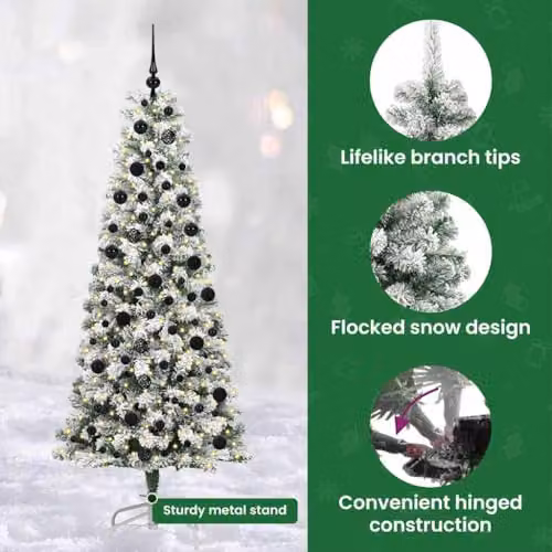 vidaXL Artificial Hinged Christmas Tree in Green and White, Height: 210 cm – 5