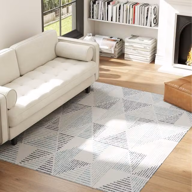HOMCOM Large Non-Slip Floral Vintage Rectangular Rug in Blue and White, W: 230 cm, D: 160 cm, H: 0.7 cm