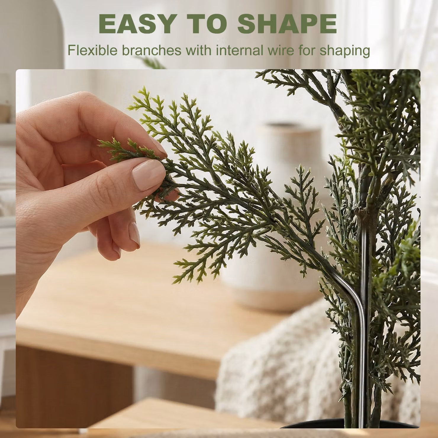 HOMCOM Set of 2 Green Artificial Cypress Trees with Weighted Pots, Height: 90 cm – 5