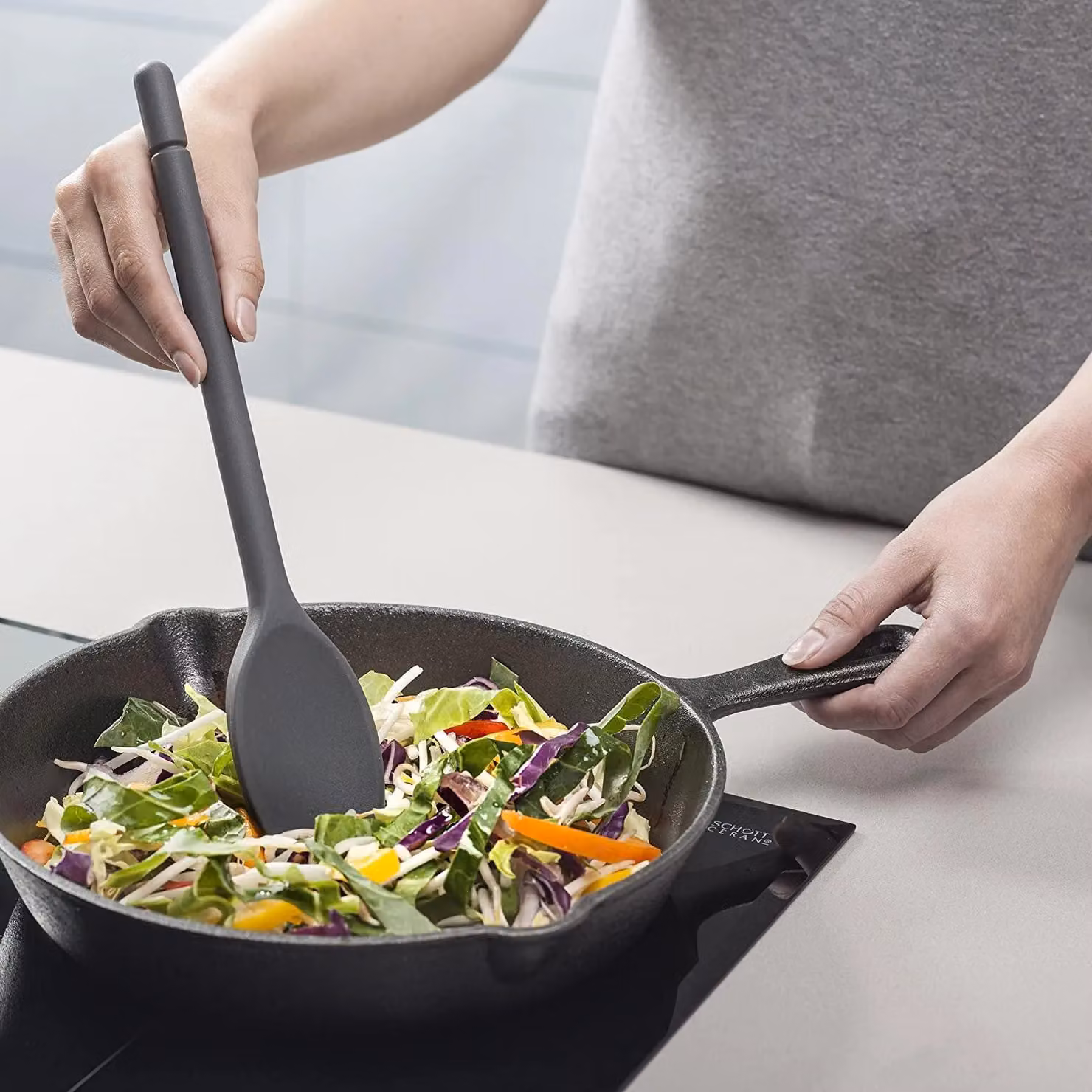 Zeal Traditional Silicone and Stainless Steel Oval Cook's Spoon, 30 cm, Grey – 5
