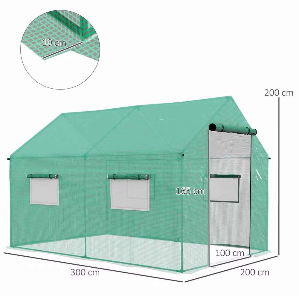 STILVORA Green Polytunnel Greenhouse with Mesh Windows and Galvanised Steel Frame, W/D/H: 200 x 200 x 200 cm – 3