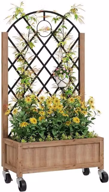 Kelvenix Brown Wooden Raised Bed Outdoor Planter Box W/D/H: 100 x 47 x 20 cm