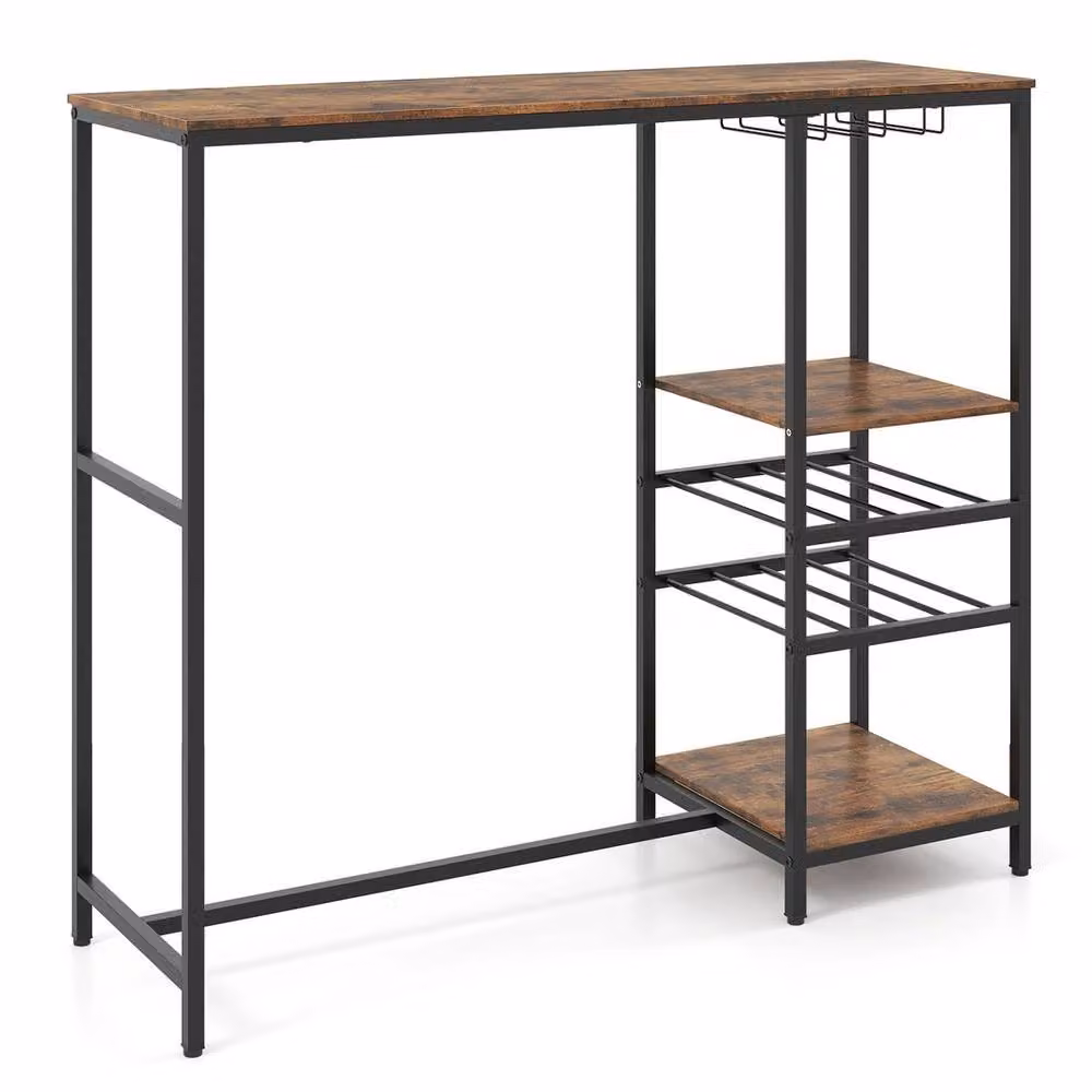 FORGEVIO Industrial Rectangular Dining Table with Storage Shelves in Brown, W/D/H: 121 x 90 x 105 cm – 6