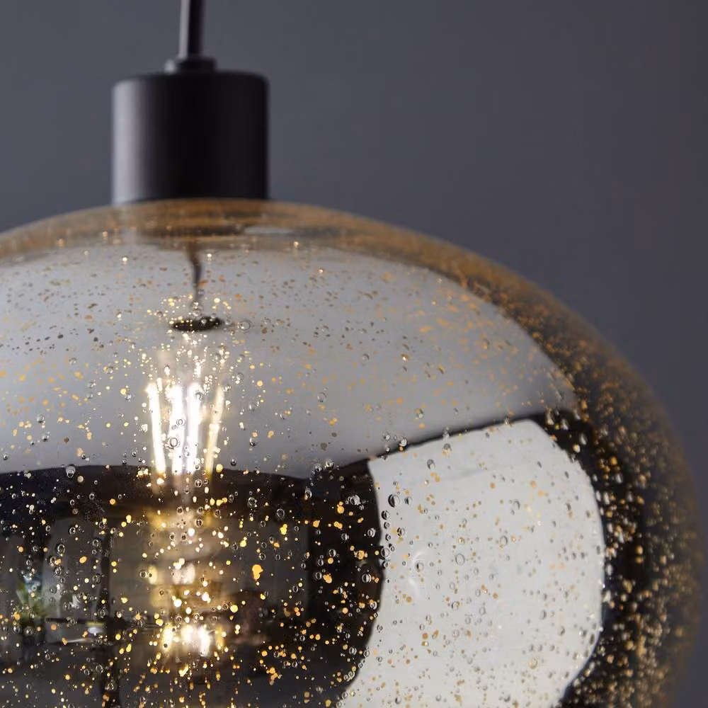 First Choice Lighting Candra Black and Chrome Bubbled Mercury Glass Pendant Light in Silver – 3