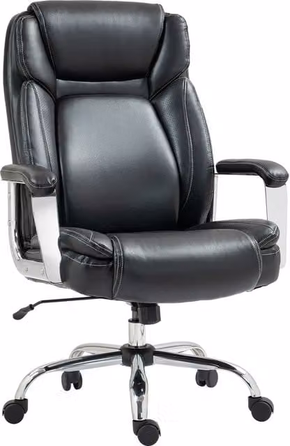 HOMCOM Ergonomic Heavy Duty Office Chair in Black Faux Leather with Tilt Function and Adjustable Height – 1