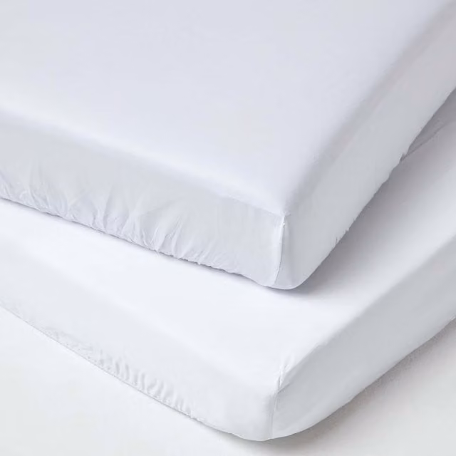 Homescapes Organic Egyptian Cotton 400 Thread Count Percale Fitted Cot Bed Sheets, 2 Pack, White