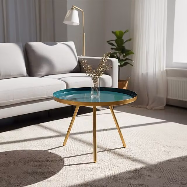 Orsina Modern Luxe Round Accent Table with Green Glossy Enamel Top and Gold Metal Frame