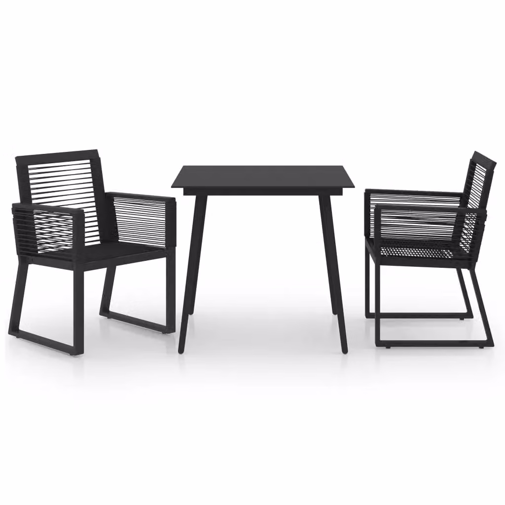 Berkfield Home 3 Piece Black PVC Rattan Outdoor Dining Set with Glass Top and Powder Coated Steel Frame – 2