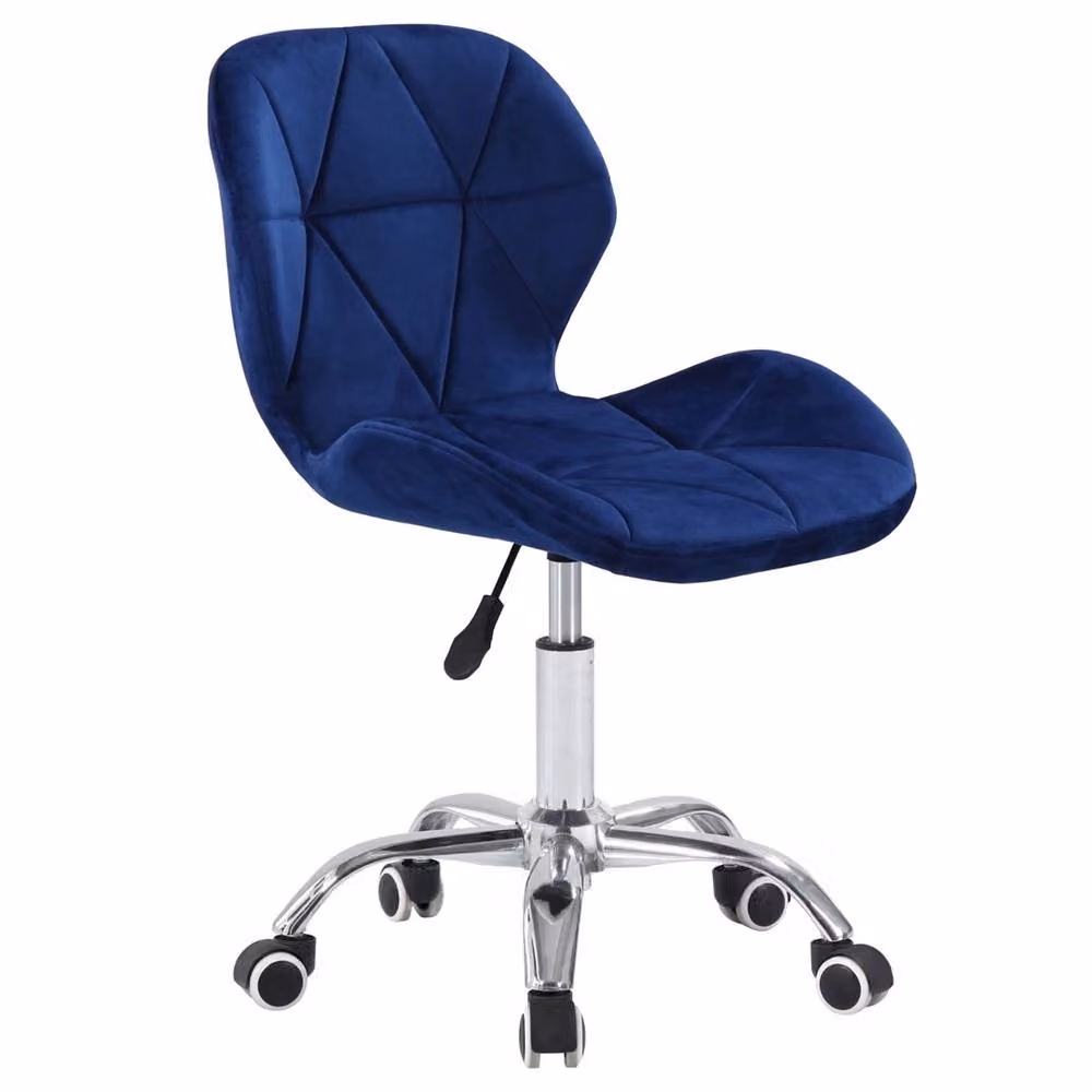 Charles Jacobs Blue Velvet Swivel Task Chair with Metal Castors, W/D/H: 55.0 x 47.5 x 110.0 cm – 2