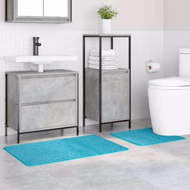 Berkfield Soft 2 Piece Non-Slip Bath Mat Set in Turquoise Microfibre