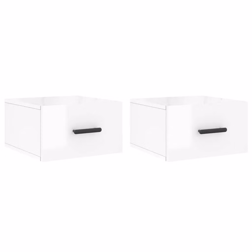 Berkfield Home Set of 2 Wall-mounted High Gloss White Bedside Cabinets W/D/H: 35 x 35 x 20 cm