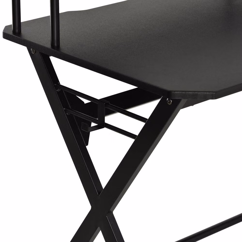 STILVORA Black Gaming Desk with Shelf and Hook – 7