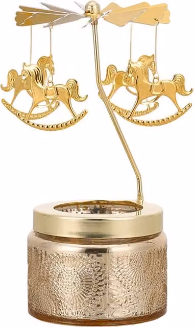 Livingandhome Gold Scented Floral Tabletop Carousel Glass Candle Holder