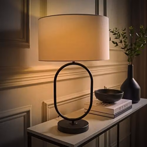 ValueLights Antonia Oval Fabric Drum Table Lamp in White and Black – 3