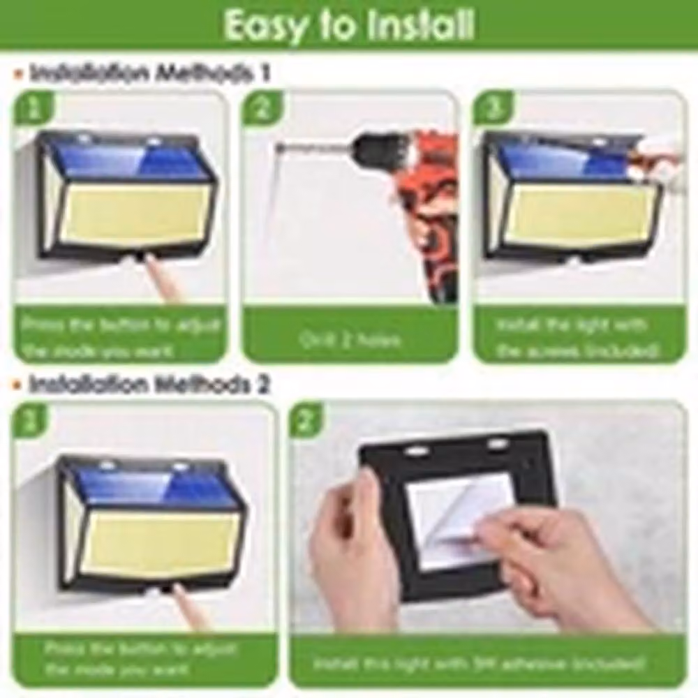 EONLION Solar Powered 468 LED PIR Motion Sensor Security Wall Light, Black – 3