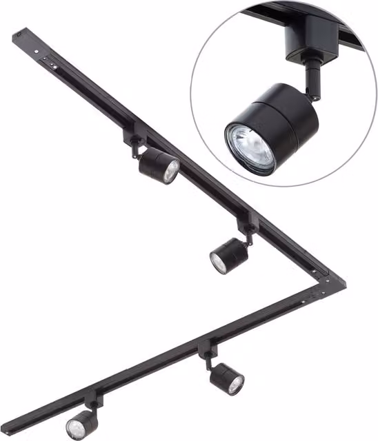 Litecraft 2m L-Shape Track Light Kit with Soho Spotlight Heads and LED Bulbs, Black