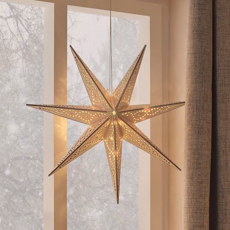 Lights4fun.co.uk White Wooden Star Hanging Christmas Decoration with Remote Control
