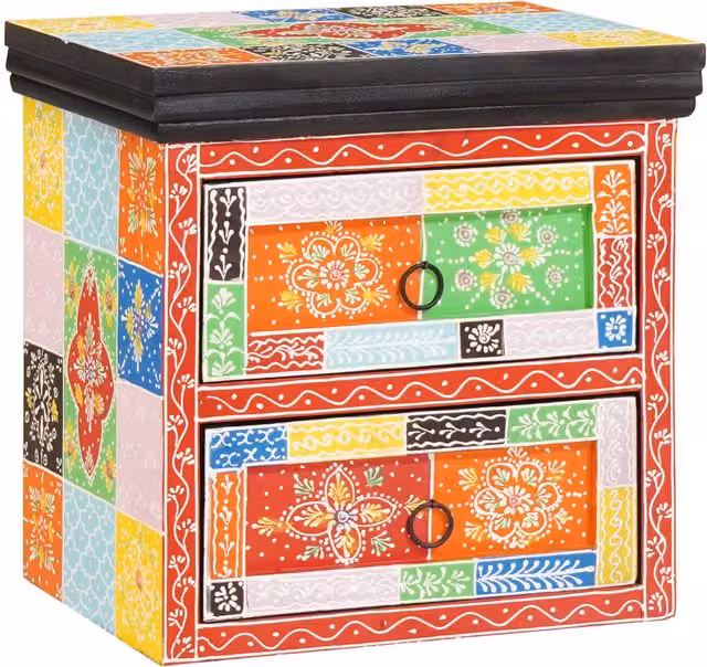 Berkfield Home Multicoloured Mango Wood Bedside Cabinet with Abstract Lacquered Design