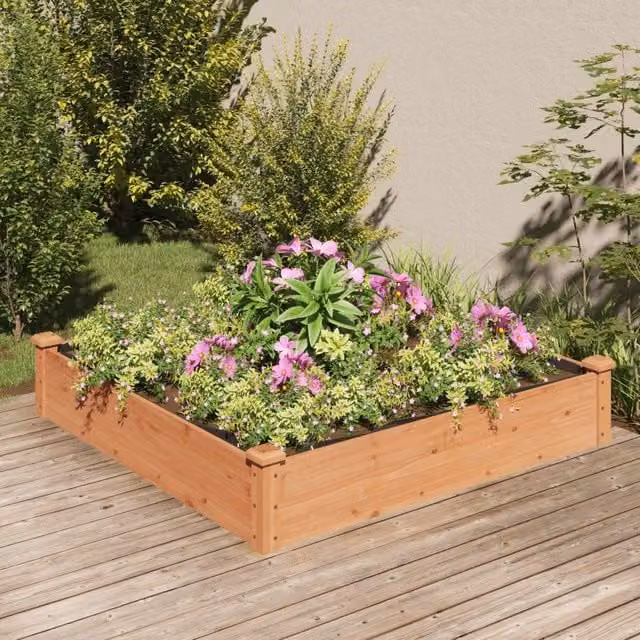 Berkfield Home Garden Raised Bed with Liner in Brown, Solid Wood Fir, W/D/H: 120 x 120 x 25 cm – 1