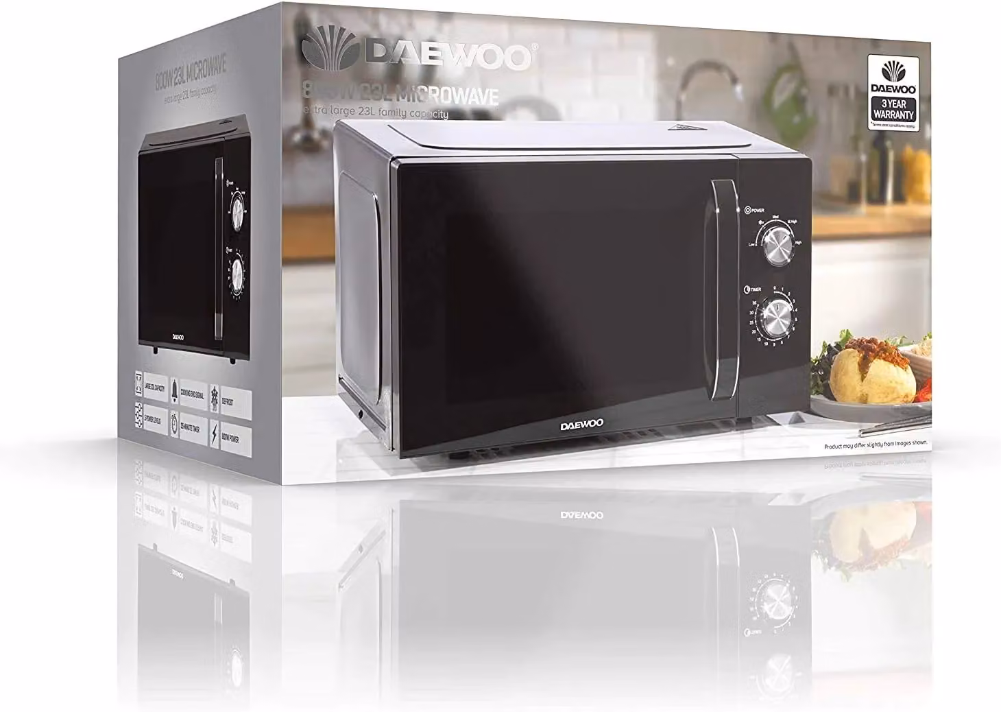 Daewoo 800W 23L Solo Microwave in Black with 35 Min Timer and 5 Power Settings – 6