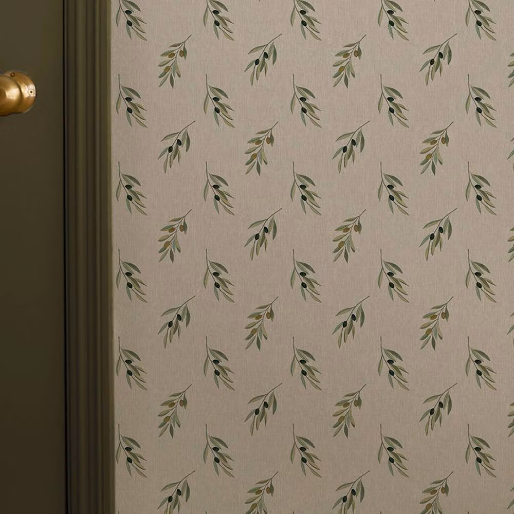 Sophie Allport Olive Branch Woven Wicker Botanical Wallpaper in Beige, Green and Silver, Width: 52 cm – 2