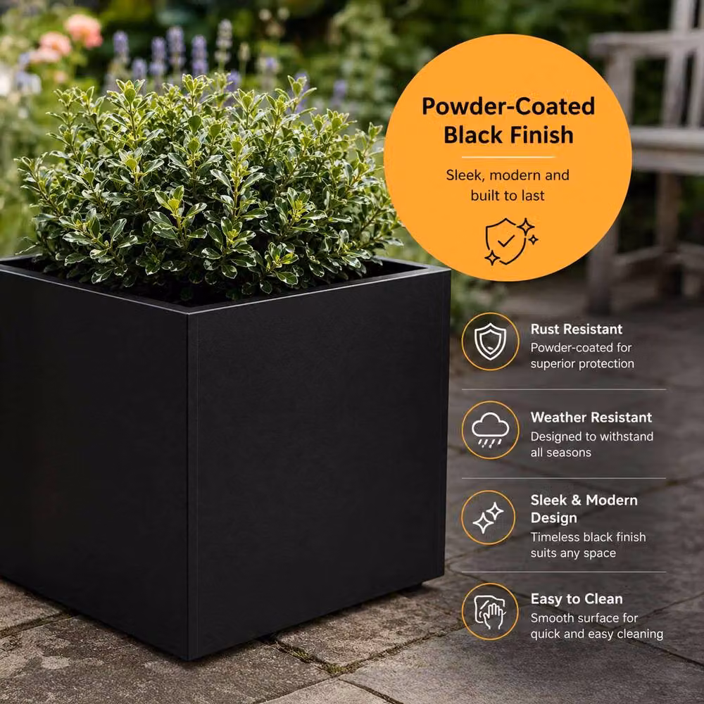 Nicoman Black Galvanised Steel Cube Planter W/D/H: 50 x 50 x 50 cm – 3