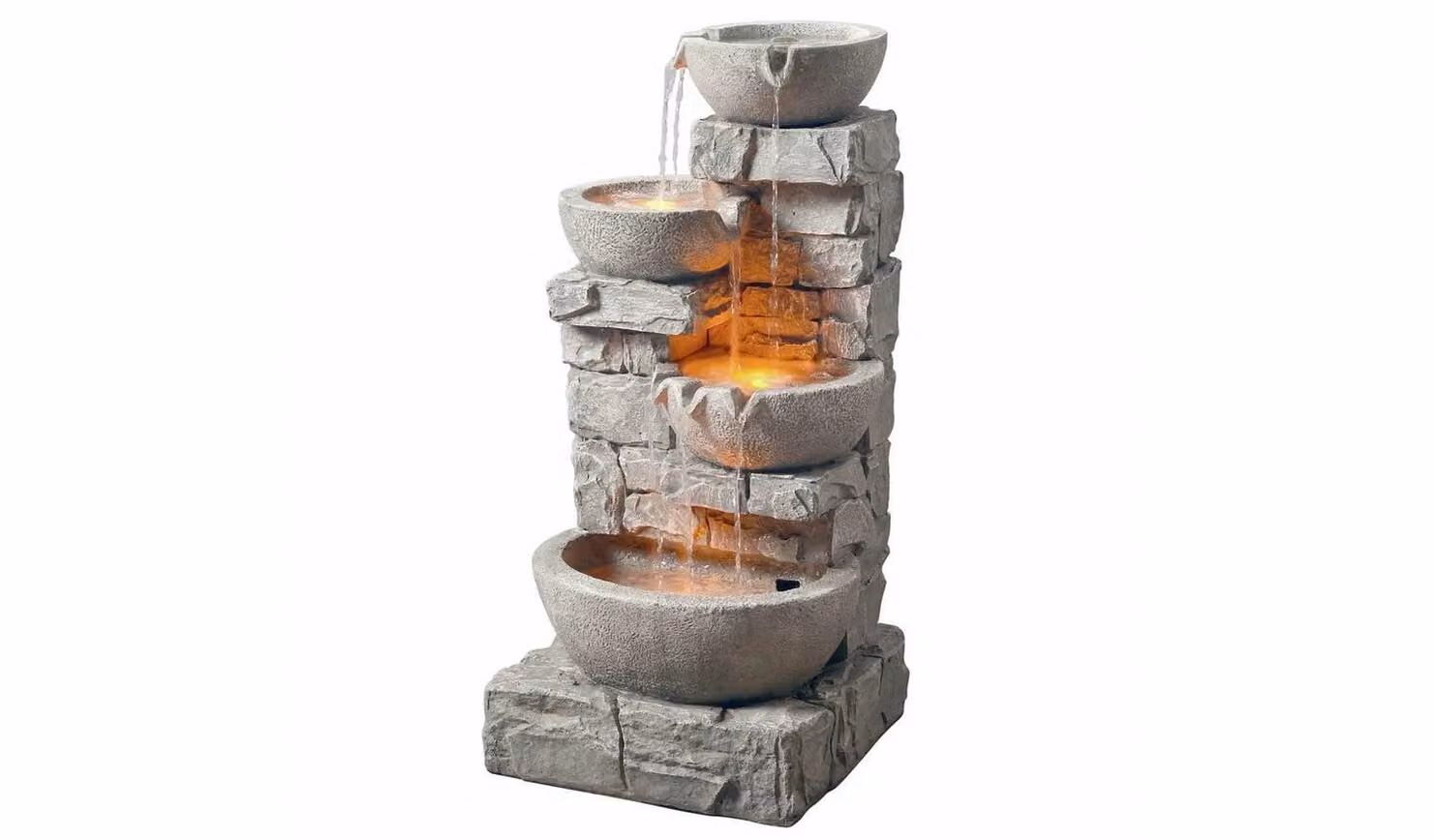 Teamson Home Cascading Bowls and Stacked Stones Water Fountain with LED Lights in Grey