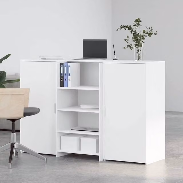 Berkfield Home White Reception Desk in Matt MDF, W: 155 cm, D: 50 cm, H: 103.5 cm