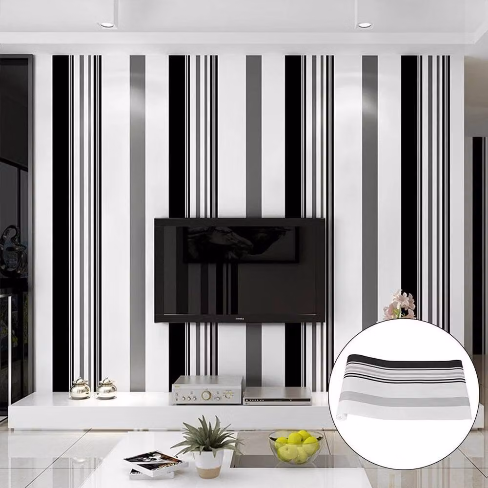 KORVIXA Black Striped Abstract Non-Woven Wallpaper Roll, Width: 100 cm, Length: 10 m – 3