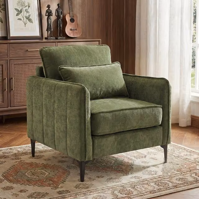 Livingandhome Modern Green Fabric Single Sofa Armchair with Armrests