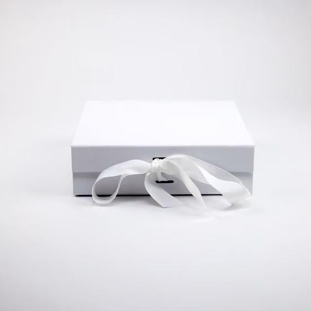 A4 Deep Laminated Magnetic Gift Box with Ribbon in White