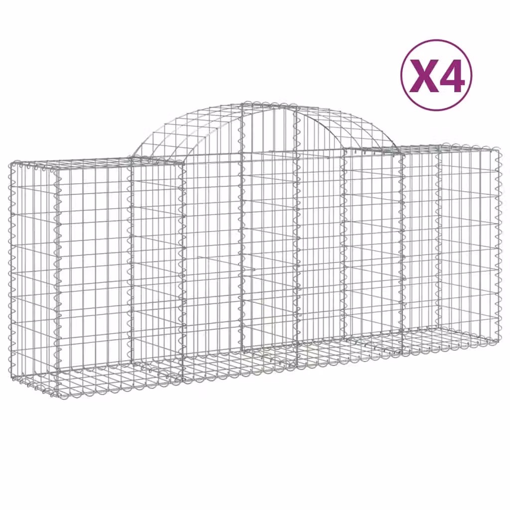 Berkfield Home Arched Gabion Baskets, 4 Piece Set, Silver Galvanised Steel, W: 200 cm, D: 50 cm, H: 80-100 cm – 2
