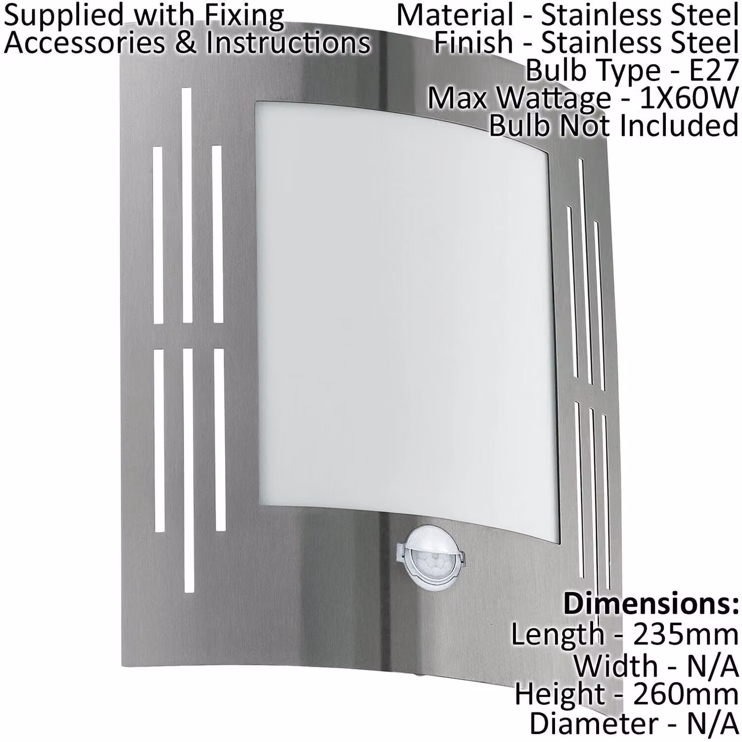 Loops 2 Pack Stainless Steel Outdoor Wall Lights with PIR Motion Sensor, IP44 Rated, Silver, E27 60W – 2