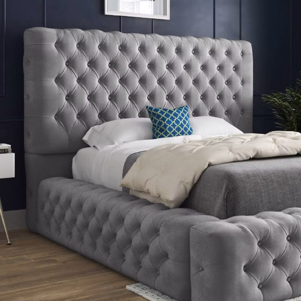 Casani Woolmer Grey Upholstered Chesterfield Designer Bed Frame, W/D/H: 90 x 200 x 137 cm – 4