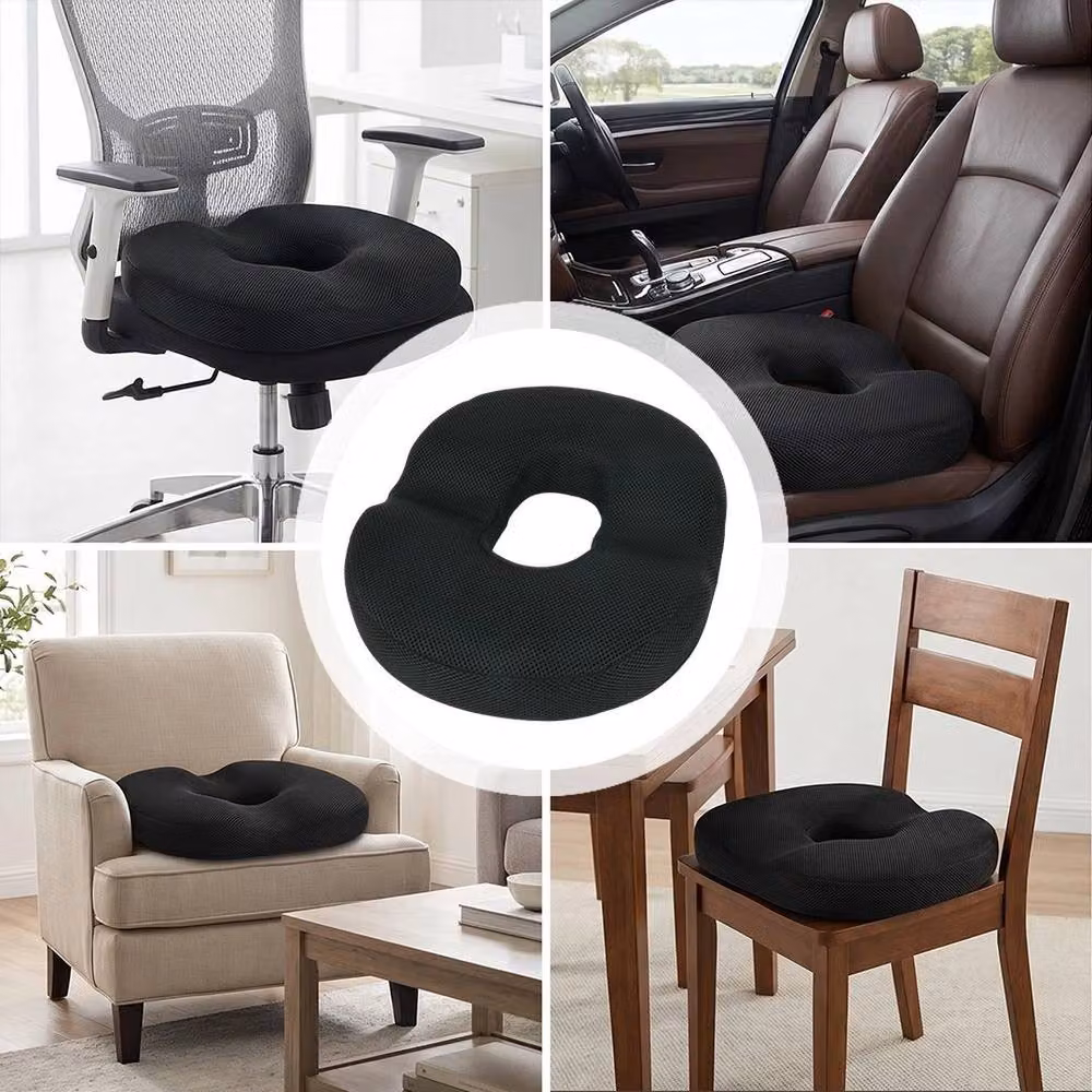 Havendro Black Memory Foam Ergonomic Donut Ring Seat Cushion with Removable Washable Cooling Cover – 5