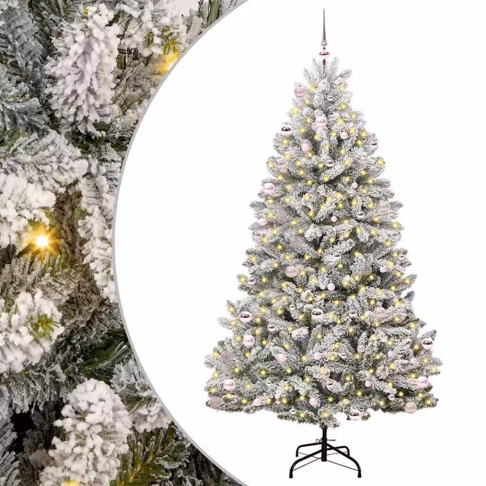 Berkfield Home Elegant Artificial Christmas Tree in Green and White, H 240 cm, W 120 cm, D 120 cm – 2