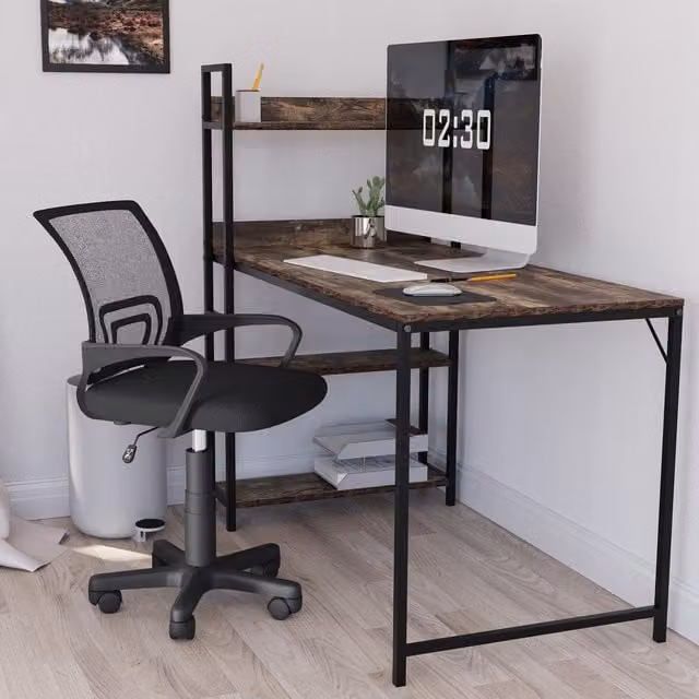 Vida Designs Airsdale Modern Black Fabric Swivel Task Chair with Armrests