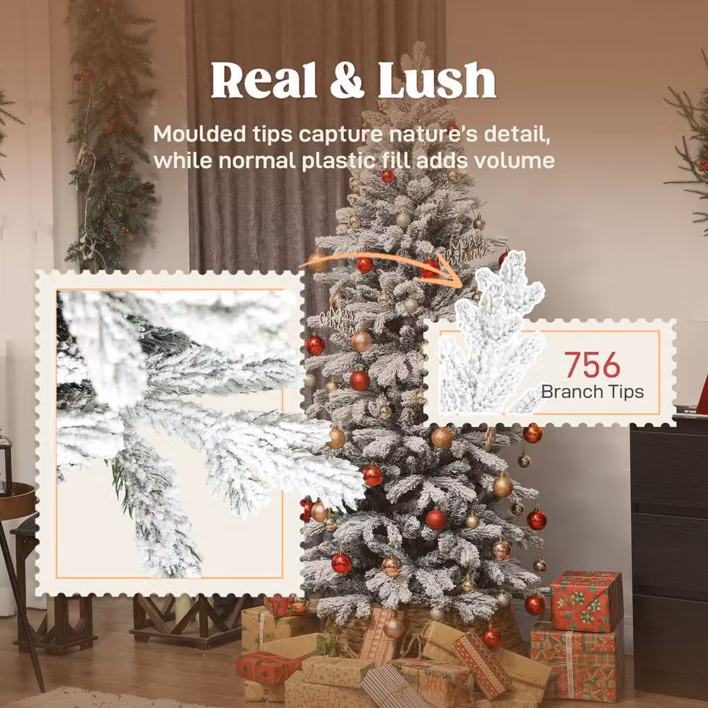 STILVORA 6ft Artificial Christmas Tree with Snowy Tips in Green – 6