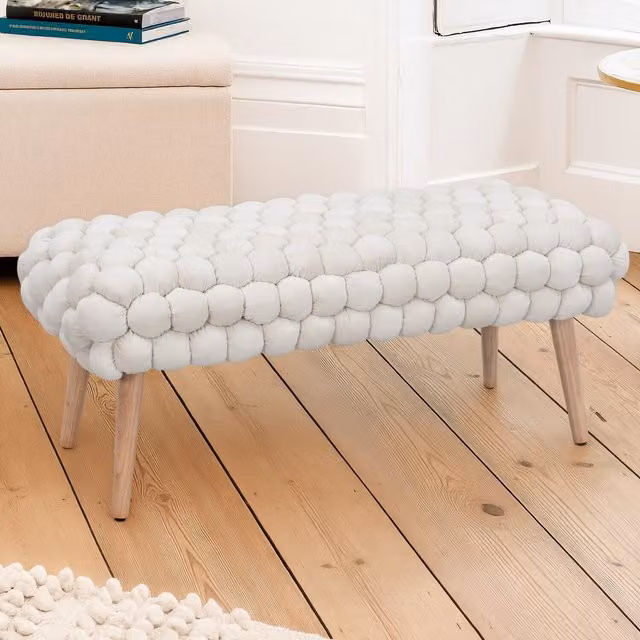 Artemis Home Cushla Bubbly Velvet Large Footstool in Cream