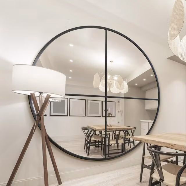 MirrorOutlet The Fenestra Modern Round Hanging Mirror in Black