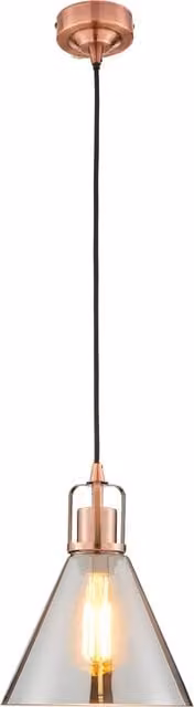 Litecraft Clara Pendant Ceiling Light with Smoke Grey Glass Shade in Copper