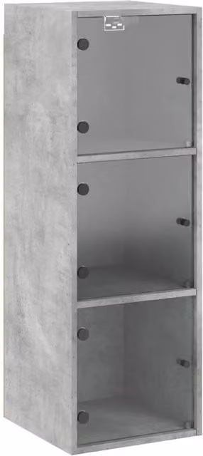 Berkfield Home Wall Mounted Cabinet with Glass Doors in Concrete Grey, W/D/H: 35 x 37 x 100 cm