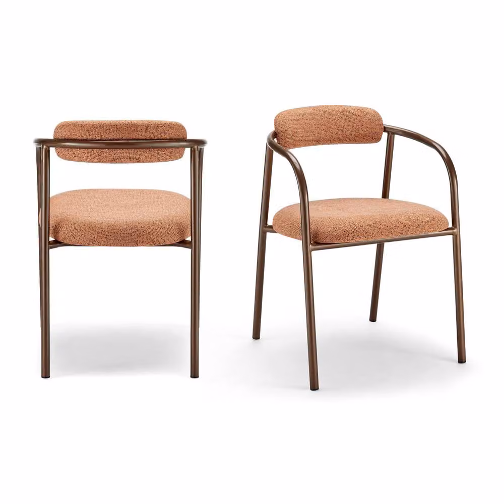 FurnitureboxUK Rhea Set of 2 Terracotta Orange Fabric Dining Chairs with Bronze Metal Legs – 2