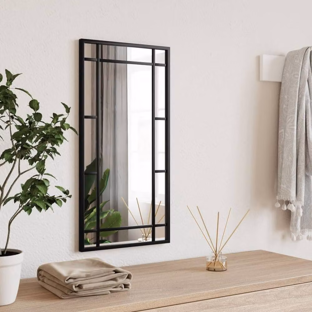 Berkfield Home Black Rectangular Wall Mirror with Metal Frame W: 30 cm, H: 60 cm – 2