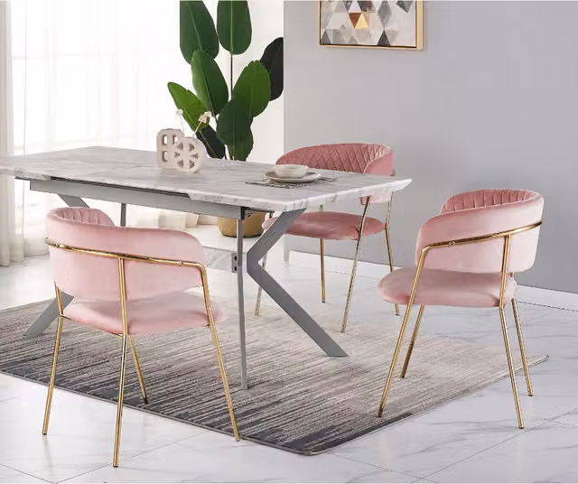 Life Interiors Atarah LUX Pink Velvet Upholstered Dining Chair with Gold Metal Frame