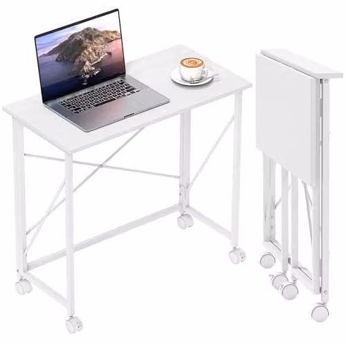HOMCOM Small Folding Computer Desk in White with Castors, W/D/H: 80 x 40 x 75 cm