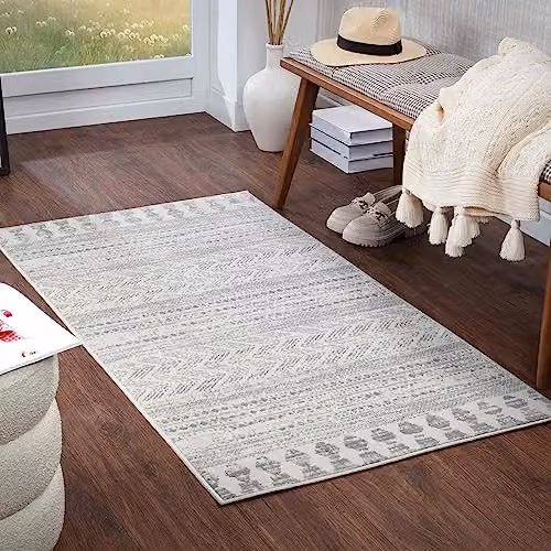 Livabliss Oslo Geometric Modern Rectangular Rug in White and Grey, W/D/H: 80 x 150 x 0.8 cm – 1