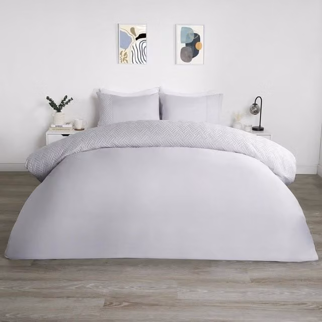 OHS Silver Graphic Modern Duvet Cover and Pillowcase Set, 140 x 200 cm
