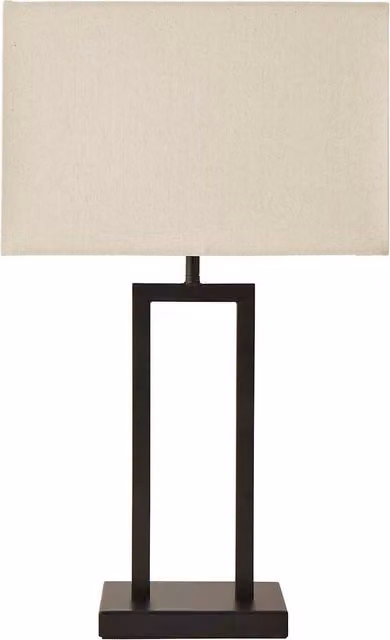 ValueLights Gloria Double Stem Table Lamp with Rectangular Fabric Shade and LED Bulb, Black