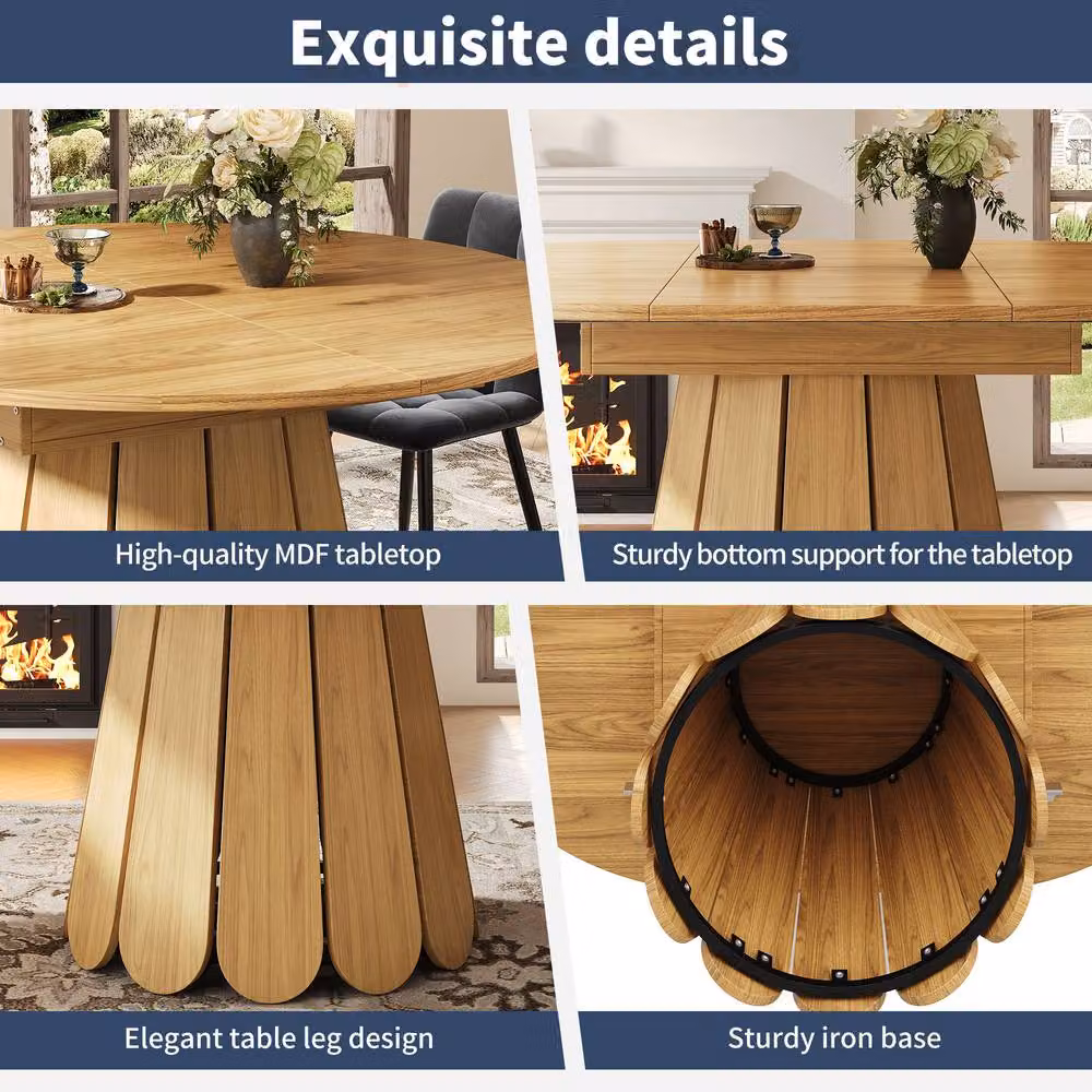 ModernLuxe Extendable Round 6-Seater Dining Table in Brown with Butterfly Leaf, W/D/H: 118 x 118 x 76.8 cm – 5
